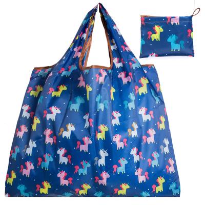 China Folding Custom Reusable Folding Tote Polyester Folding Reusable Shopping Bags for sale