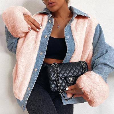 China Breathable Think Women's Denim Gear Jeans Cotton Coats Warm Jacket Fashion Woman Patchwork Plush Winter News Custom Furs Fashionable Jackets for sale