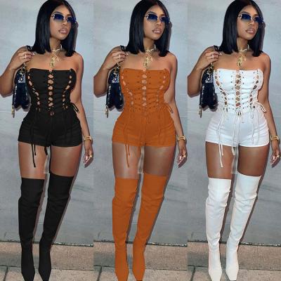 China 2022 Summer New Design Viable Bandage Hollow Out Narrow Fit Bodycon Playsuit Jumpsuit Straps Bandage Women One Piece Jumpsuit for sale