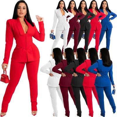 China 2021 QUICK DRY Women's Professional Office Ladies Wrap Blazers TK Plus Size Business Wear Women Suits Blazer Two Piece Sets For Work for sale