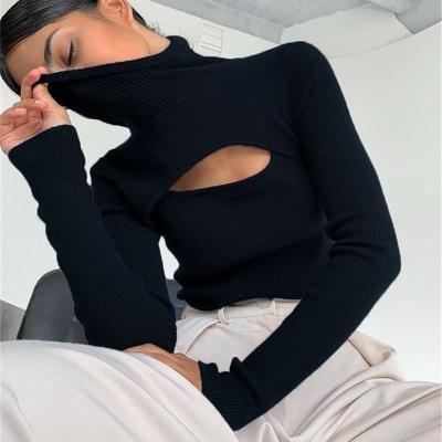 China Breathable Think Sexy Hollow Out Collar Top Crop Top Pullover Nudes Knit Casual Knitted Sweater Women Sweaters And Hoodies For Women for sale