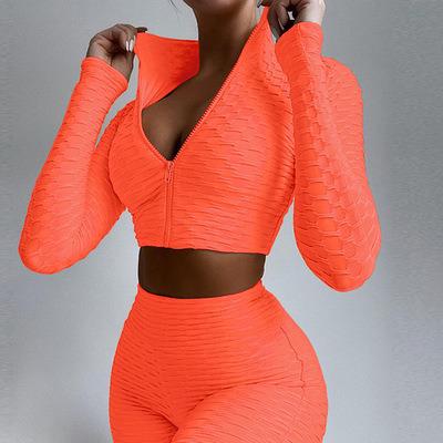 China Breathable think streetwear sportswear 2021 yoga 2 piece set crop top women long sleeve two piece sets high elasticity drop for women for sale