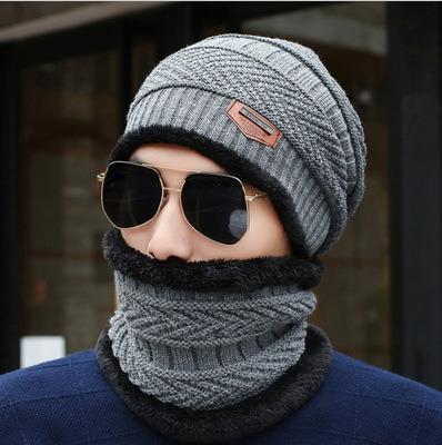 China breathable & New Men's Winter Knitted Hat Set Outdoor Warm Loose Comfortable Hat Waterproof Thickening Velvet Warmer Scarf Two-Piece Beanies Plus Hat for sale