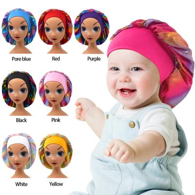 China Reusable Waterproof Shower Hat Laser Sleep Hat Striped Kids Wide Brim Shower Hat Maker Single Layer Kids Hat With Elastic Band for sale