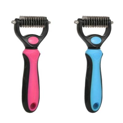 China Sustainable Customized Pet Hair Removal Brush Comb Deshedding Dematting Pet Rake Comb for sale