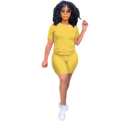 China Breathable Summer YOGA SHORTS Suit 2 Pieces Set Casual Solid Short Sleeve Women Summer Suit Ladies Sports Wear Two Piece Set for sale