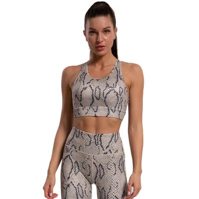 China Dropshipping breathable apparels fashion 2 animal woman crack! crack! piece snakeskin yoga set woman sport fitness yoga set new 2022 for sale