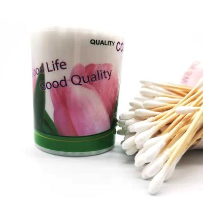 China Ecofridendly 120pcs/box Printing Universal Cosmetic Cleansing Cotton Stick Bottle Sterile Double Pad Round Head Bottle Cotton Swabs for sale