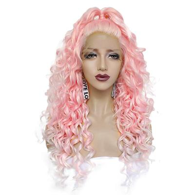 China Kinkly High Curly Synthetic African Curly Small Ponytail Gradient Pink Curl Virgin Silky Straight High Cuticle Aligned Hair Full Lace Wig for sale