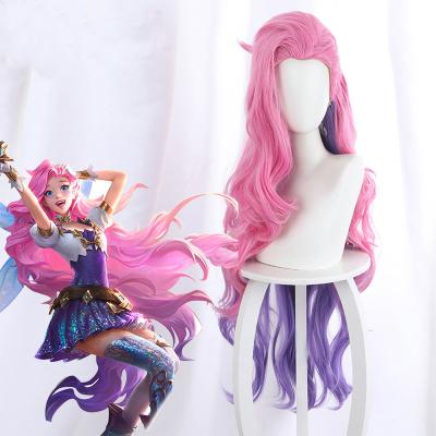 China Funtoninght Fast Shipping Silky Straight Wave Long Pink Mixed Curly League Of Legends Cosplay Wigs Seraphine Cosplay Synthetic Wigs For Parties for sale