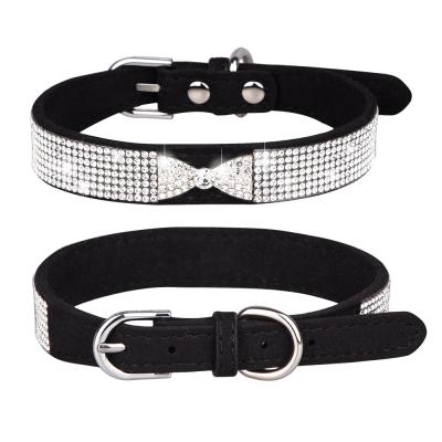 China 2021 Bling Shiny Bowknot Crown Crystal Jeweled Design Adjustable Pet Dog Collar and Leash JEWELED for sale