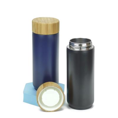 China New Style 8/18 Stainless Steel Vacuum Flask Factory Customized Viable Insulated Straight Handle Water Bottle With Bamboo Cover for sale