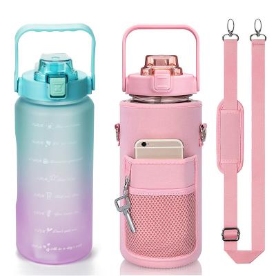 China 2000MLHot Selling PORTABLE Travel Water Bottle Wholesale Sports Stainless Steel Water Bottles With Straw And Colorful Sleeve for sale