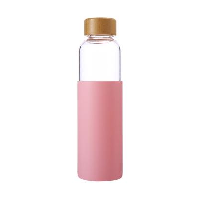 China High Borosilicate Handheld Glass Bottle Sustainable Glass Water Bottle BPA Free Premium Clear Outer Flask With Bamboo Lid for sale