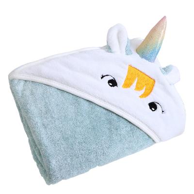 China Soft Cartoon Unicorn Baby Bath Towel Ponchos Coral Fleece Hooded Super Absorbent Kids Child Safe for sale