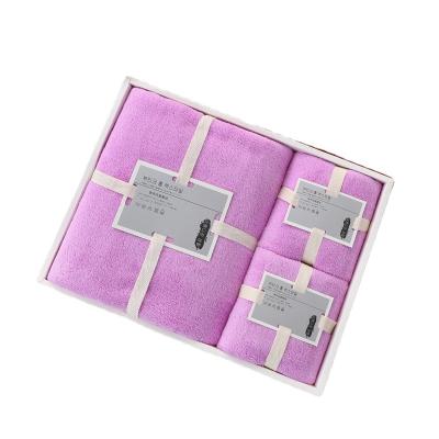 China New Arrival Coral Fleece Towel Bath Gift Box High Density Three Piece Set QUICK DRY for sale