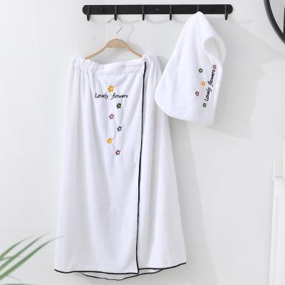 China Child Safe Women Can Wear Embroidered Coral Fleece Bath Robe Wrapped Chest Microfiber Soft Absorbent Towel for sale