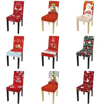 China Durable Wholesale Polyester Spandex Soft Stretch Christmas Chair Cover Christmas Dining Chair Seat Covers for sale