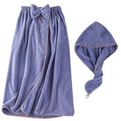 China Custom Design QUICK DRY Bowknot Design Soft Bath Robe Towel Bath Spa Set Hair Towel And Bath Wrap Set for sale