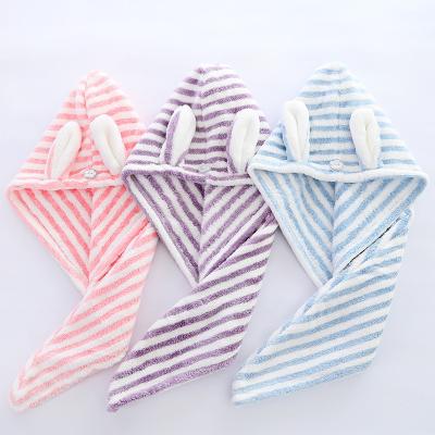 China QUICK DRY Rabbit Ears Hair Towel Wraps Coral Fleece Salon Hair Towels Cute Quick Dry With Headband Set for sale