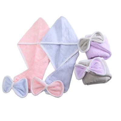 China Cute QUICK DRY Cute Wrap Microfiber Hair Towel Bowknot Hair Turban Quick Dry Towel For Girl Women for sale