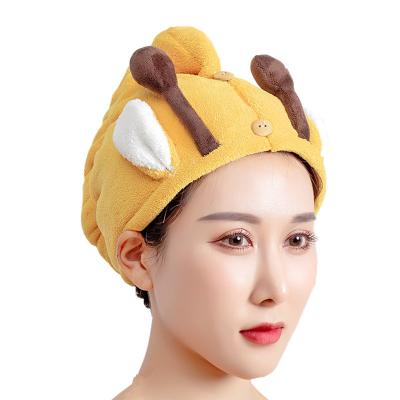 China Double Layer QUICK DRY Thickened Cute Strong Absorbent Quick Dry Hair Cap Shower Hat Wrap Towel for sale