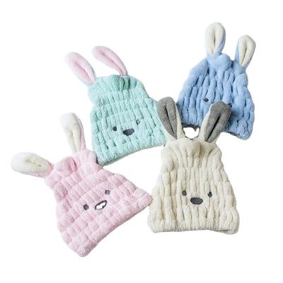 China Viable Cartoon Shower Cap Embroidered Hair Drying Towel Strong Water Absorption Coral Fleece Dry Hair Cap for sale