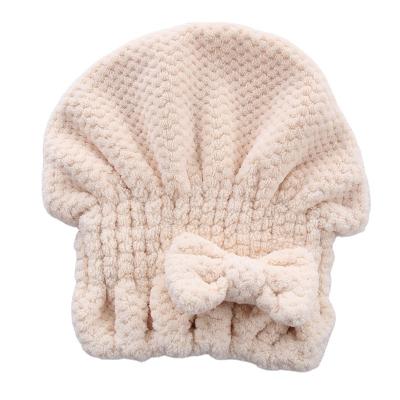 China Viable Coral Fleece Soft Hair Drying Towel Hat Bowknot Microfiber Hair Turban For Wet Hair for sale