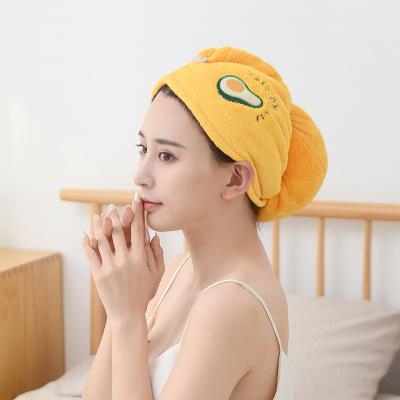 China New Coral Fleece Quick Dry Hair Turban Embroidery Microfiber Hair Drying Towel Soft Hats QUICK DRY for Women for sale