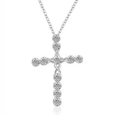 China Factory Sale S925 Sterling Silver Wholesale Hot FASHIONABLE Glow White Zircon 2022 Punk Cross Diamond Necklace Amazon For Man for sale