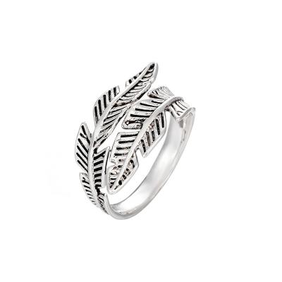 China New Product FASHIONABLE Hot Sale Retro Ring Personality Silver Leaf-Shape Opening Rings Adjustable Jewelry for sale