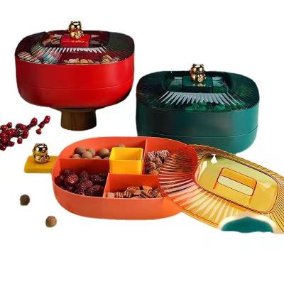 China 2 Layers Petal Candy Box Snacks Tray Rotating Dried Fruit Dish Wedding Gift Plastic Rotating Home Organizer Freshness Storage Nut Storage Box for sale