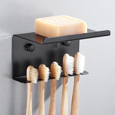 China Modern Black SUS304 Stainless Steel Soap Shelf Wall Mounted Rack Toothbrush Storage Shelf for sale