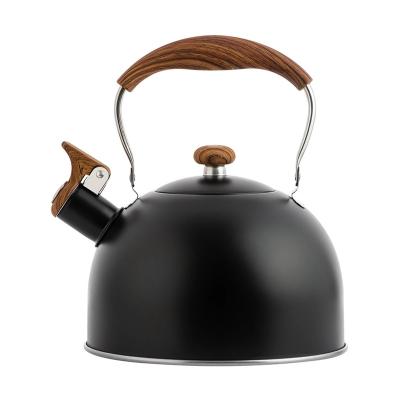 China 2.5L Stainless Steel Tea Kettle Food Grade Teapot Wood Grain Viable Whistling Anti-scalding Handle for sale