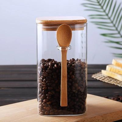 China Large Capacity 1000ml-1500ml Glass Freshness Storage Containers Set Food Container With Spoon And Bamboo Cover Food Storage Containers for sale