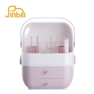 China 2 Drawer Plastic Baby Bottle Stored Drying Rack Cosmetic Storage Box for sale