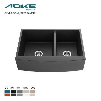 China Without Faucet Aoke OEM&ODM Overmount Granite Kitchen Sink Pull Out Drained Kitchen Sink Undermount Apron Front Granite Sink for sale