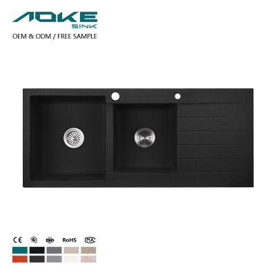 China Without OEM High Quality Handmade Nano Double Bowl Stainless Steel Faucet AOKE Sink Custom Black Kitchen Sink for sale