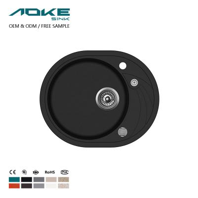 China Without Faucet AOKE Manufacturer Custom High End Villa Granite Quartz Kitchen 3 Compartment Oval Undermount Sinks OEM&ODM for sale