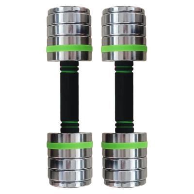 China Home Universal Round Gym Adjustable Head Dumbbell Fitness Weightlifting Plated Chrome Stainless Steel Dumbbell Set for sale