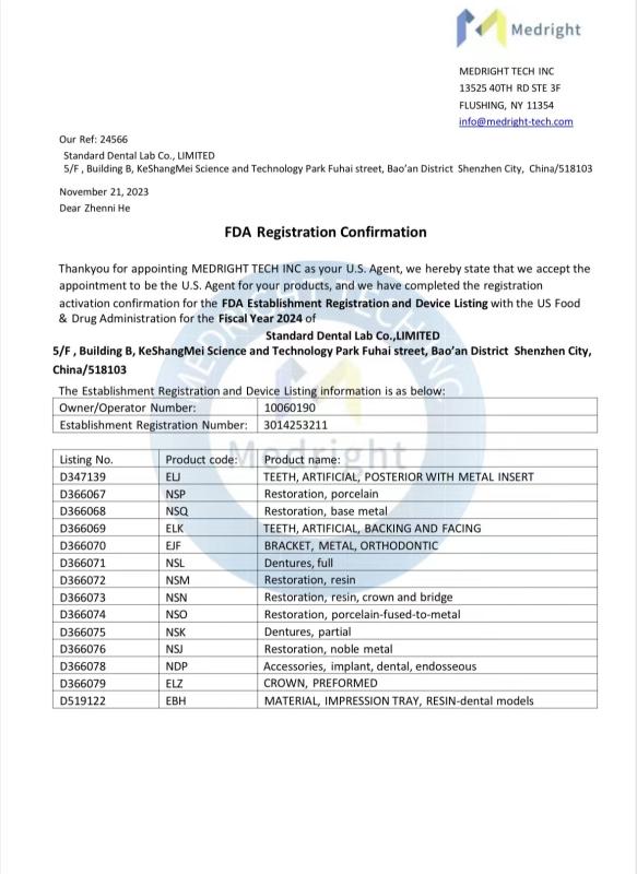 FDA - Standard Dental Lab Co., Limited