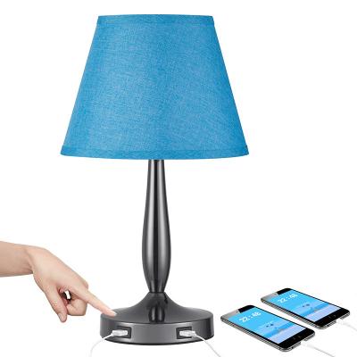 China New Arrival Modern Table Lamps Fabric Lampshade With USB Ports Touch Lamp For Bedroom for sale