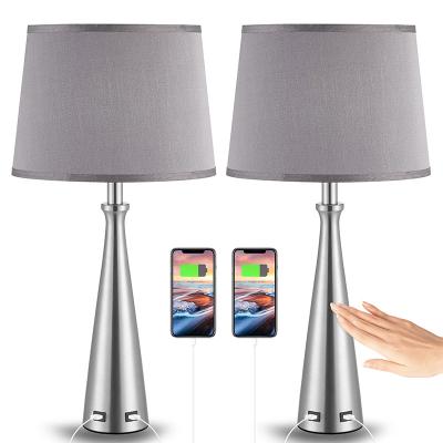 China Three Way Dimmable Metal Base Bedroom Fixtures Portable USB Touch Table Lamp for sale