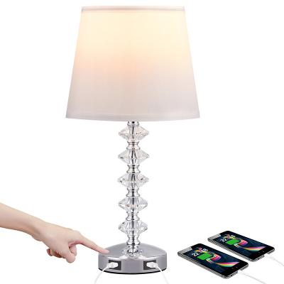 China Dimmable Crystal Table Desk Lamp With 3 Way Touch Control Quick Charging Dual USB And AC Outlet Ports For Bedroom for sale