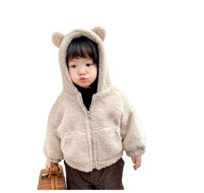 China Polyester Fiber Girls Winter Hooded Children's Clothing Solid Bear Coat Cotton Padded Cotton Baby Short Clothes for sale