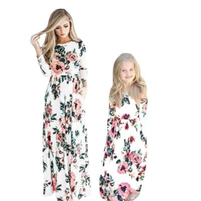 China European and American style woman fashion dresses for mother daughter floral print daughters dress mommy and me matching dresses family clothes outfits for sale