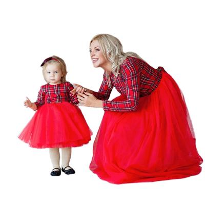 China Christmas Mother Daughter Mommy and Me Casual Dresses Family Matching Outfits Clothes Winter Girls Plaid Dress Mom and Daughter Dress for sale