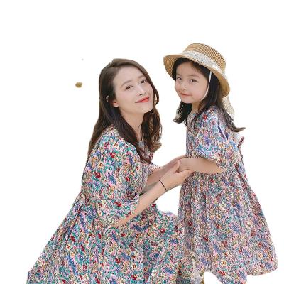 China New Summer QUICK-DRY Dress Child Parent Girl Broken Flower Mother Daughter Princess Dress Fashion Clothes for sale