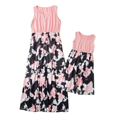 China Long QUICK DRY casual dress mom and daughter baby clothes mother dresses cotton one-piece jumpsuit skirt flower sleeveless dress for sale