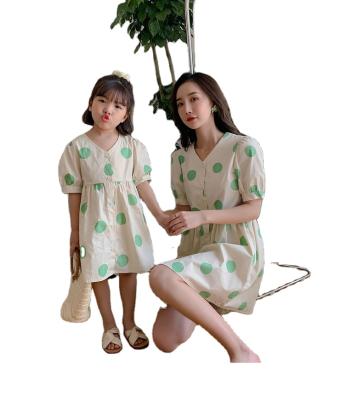 China Polka Dot Mom and Me Short Skirt Girl Parent-Child Clothing Summer Longuette Mother and Daughter Fashion Dress One-Piece Overalls for sale